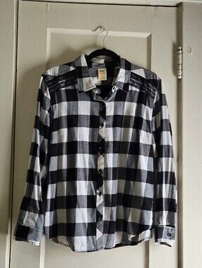 Faded Glory Black & White Buffalo Plaid Button-Down Shirt